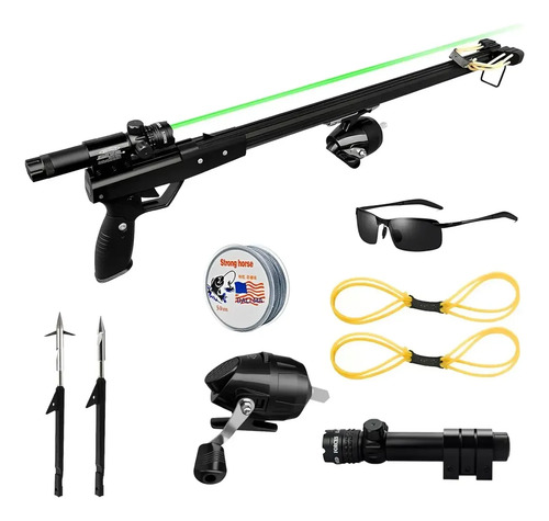 Kit de arpón de pesca deportiva con mira láser, gafas, carrete, flechas y accesorios.