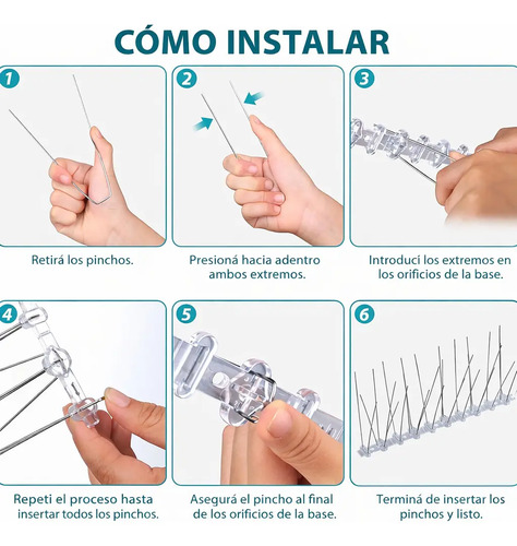 Ahuyenta Palomas Pajaros Pinchos De Acero Base Pvc 5 Metros miniatura 6