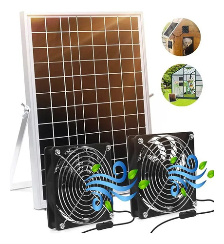 Kit Ventilador Solar 15w Doble Invernadero Galpón Gallinero 47.75 Cm 20 / 45
