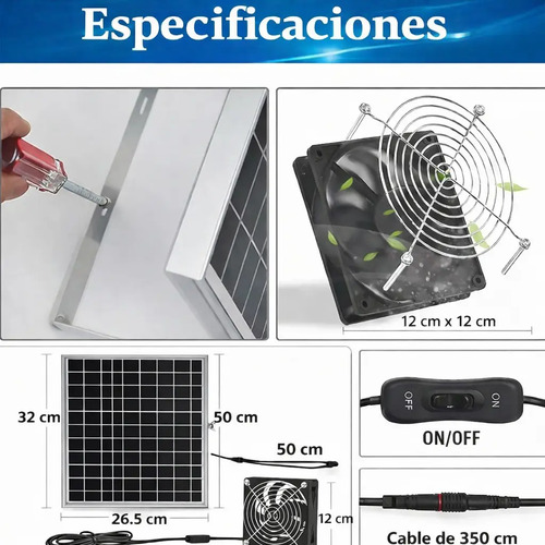 Kit Ventilador Solar 15w Doble Invernadero Galpón Gallinero 47.75 Cm 20 / 45 miniatura 2