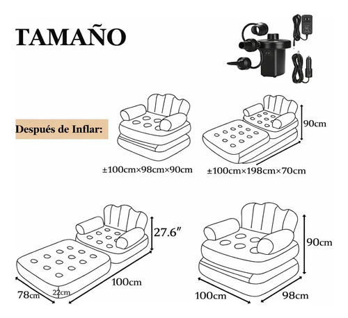 Sillon Cama Inflable Reforzado Cómodo 1 Cuerpo + Inflador miniatura 2