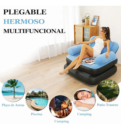 Sillon Cama Inflable Reforzado Cómodo 1 Cuerpo + Inflador miniatura 4