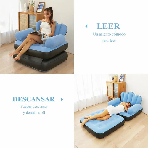 Sillon Cama Inflable Reforzado Cómodo 1 Cuerpo + Inflador miniatura 5