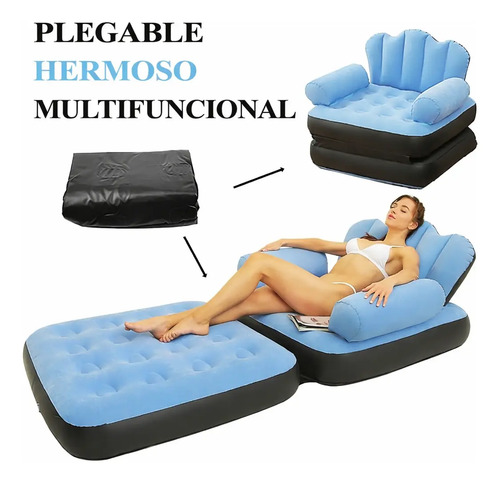 Sillon Cama Inflable Reforzado Cómodo 1 Cuerpo + Inflador miniatura 6