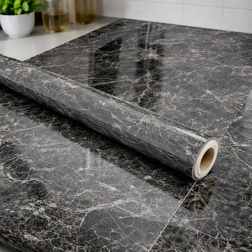 Papel Adhesivo Marmol Ancho Y Resistente Al Calor 80cmx10m Mármol Gris Grafito