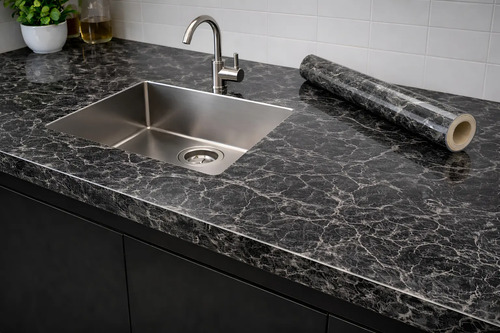 Papel Adhesivo Marmol Ancho Y Resistente Al Calor 80cmx10m Mármol Gris Grafito miniatura 3