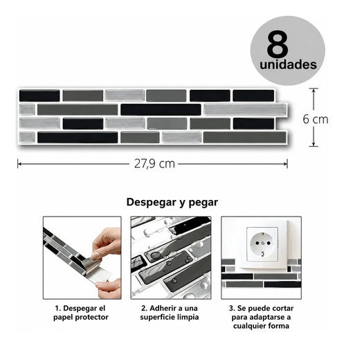 Placa Autoadhesiva Mosaico 3d Guarda Pared Impermeable 8ud miniatura 2