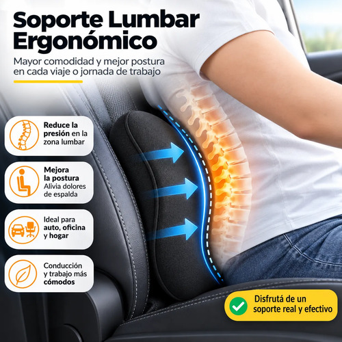Kit 3 Almohadones Ergonómicos Silla Lumbar Cervical Coxis Negro Liso miniatura 3