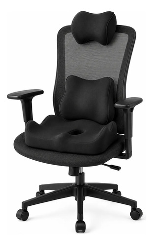 Kit 3 Almohadones Ergonómicos Silla Lumbar Cervical Coxis Negro Liso miniatura 5
