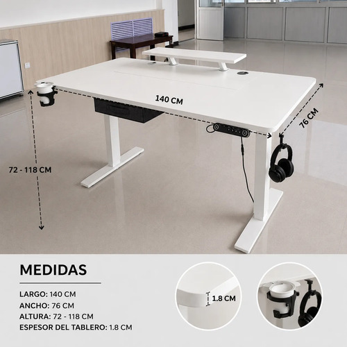 Escritorio Eléctrico Motorizado Elevable Regulable 140x76 Cm miniatura 2