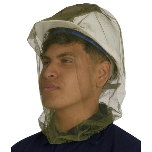 Gorro mosquitero verde musgo con red facial transparente que cubre cabeza y rostro