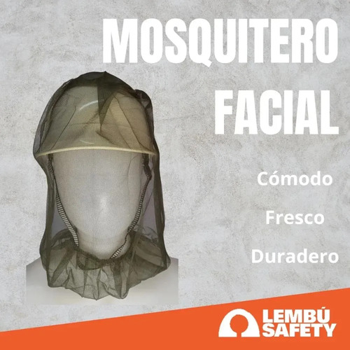 Mosquitero facial de malla verde musgo para protección contra insectos durante actividades al aire libre