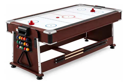 Mesa de pool billar 4 en 1 color marrón con tablero blanco, bolas de juego y almacenamiento de bolas laterales