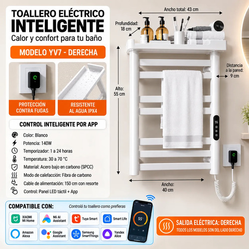 Toallero Eléctrico Calefactor Secatoallas Inteligente Baño miniatura 2