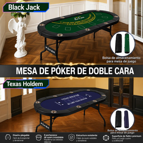 Mesa De Poker Plegable 8 Jugadores Texas Holdem Blackjack miniatura 3
