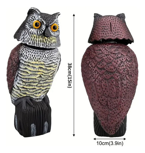 Búho Ahuyenta Palomas Y Pájaros Cabeza Giratoria Realista miniatura 2