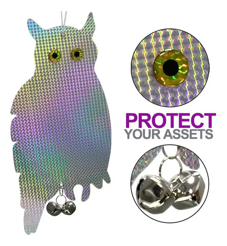 Búho Espanta Pájaros Reflectante Holográfico Con Sonido miniatura 3
