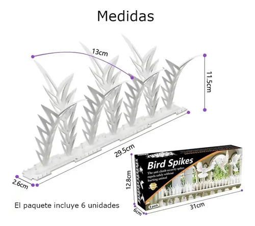 Pinchos Espanta Palomas Ahuyenta Pajaros Estéticos  X6 miniatura 4