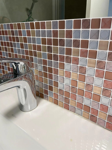 Azulejo Autoadhesivo Mosaico 3d Para Baño Pared Cocina Marrón Claro miniatura 2