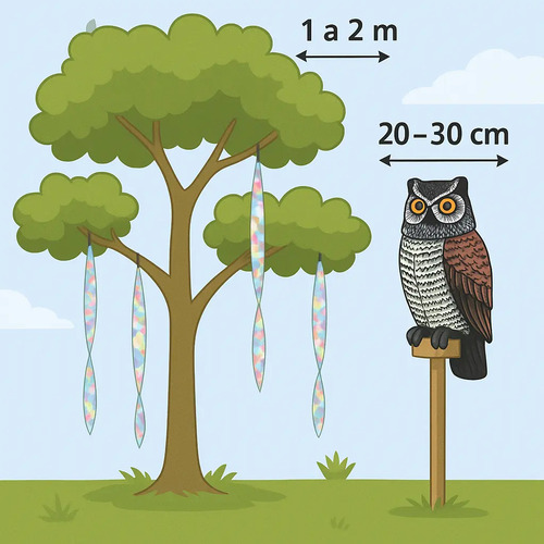 Pack Búho Espanta Palomas Y Aves + Cinta Ahuyentadora 110m miniatura 2