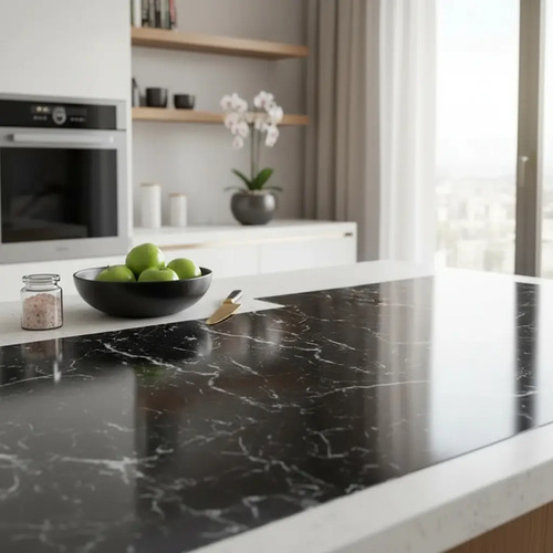Papel Marmol Resistente Al Calor Impermeable Cocina Baño 10m Negro Símil Mármol miniatura 2