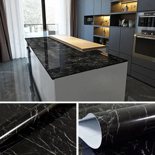Papel Marmol Resistente Al Calor Impermeable Cocina Baño 10m Negro Símil Mármol miniatura 7