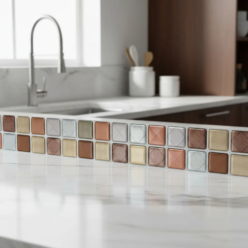 Guarda Para Baño Autoadhesiva 3d Mosaico Cocina Pared 6ud Marrón Claro miniatura 3
